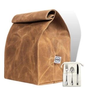 Brown Waxed Canvas Lunch Bag with Utensils